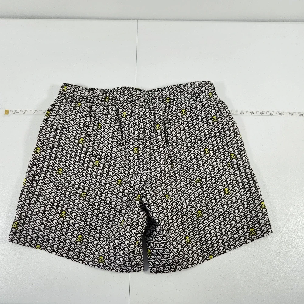 Collars & Co Mens High Voltage Skull Print‎ Swim Trunks Black White Neon Size M